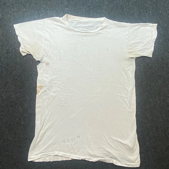 Vintage Distressed White Mens M Thrashed Grunge Single Stitch T-Shirt Emerson - Picture 1 of 9